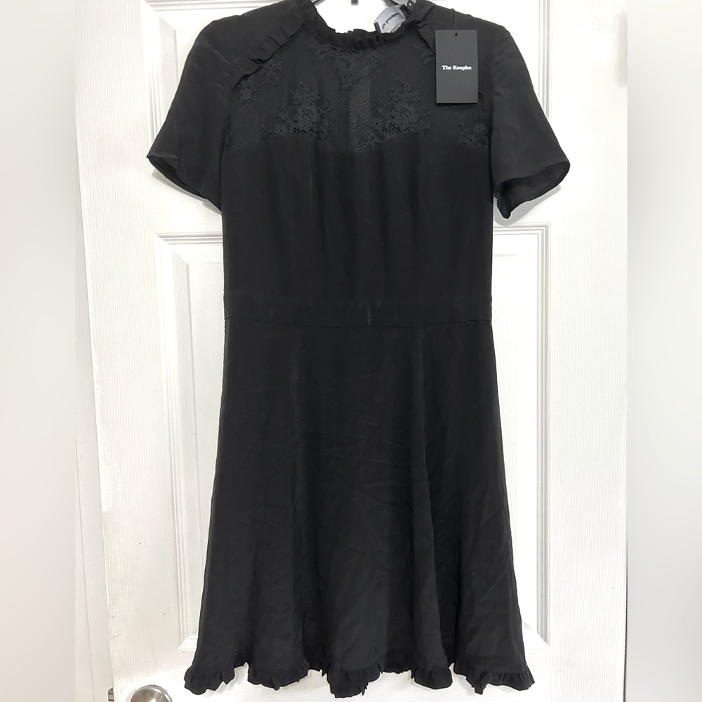 The Kooples lace inset silk dress in black, size small, NWT
